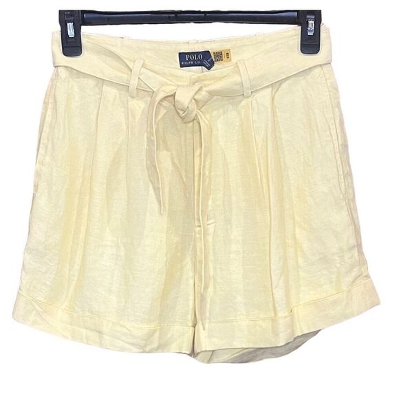 Polo Ralph Lauren Belted Linen Pleated Short in Yellow Blue Label  NWT Size 2 - Picture 4 of 8